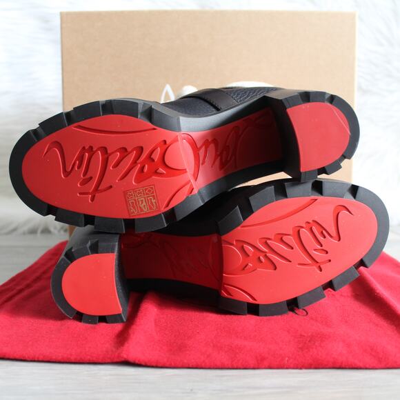 Christian Louboutin Black Cream Pole Chic 70mm Shearling Heeled Ankle Boot - Picture 10 of 12